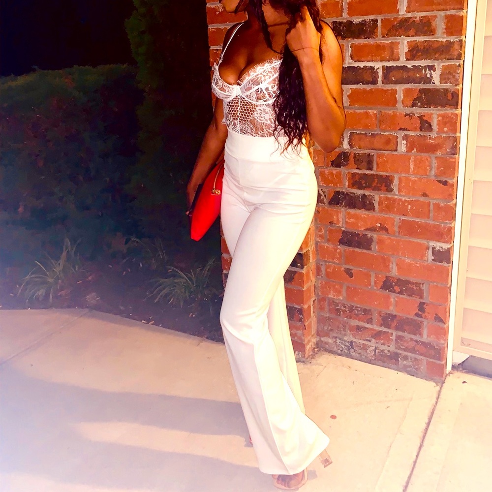 White flare pants